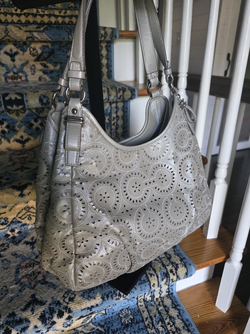 Coach Silver Laser-Cut Leather Shoulder Bag - Picture 2 of 6